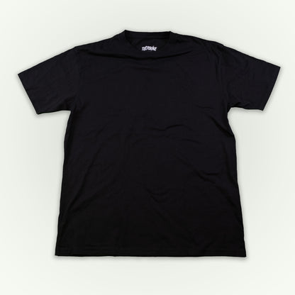 A black short-sleeve crewneck t-shirt laid flat against a light off-white background. The brand name 'Therdune' is embroidered in black on the left chest.