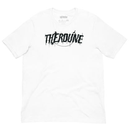 White shirt with "Therdune" logo flat lay on transparent background.
