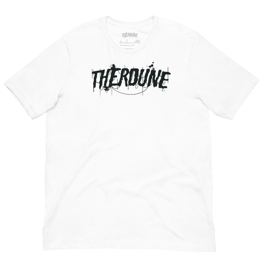 White shirt with "Therdune" logo flat lay on transparent background.